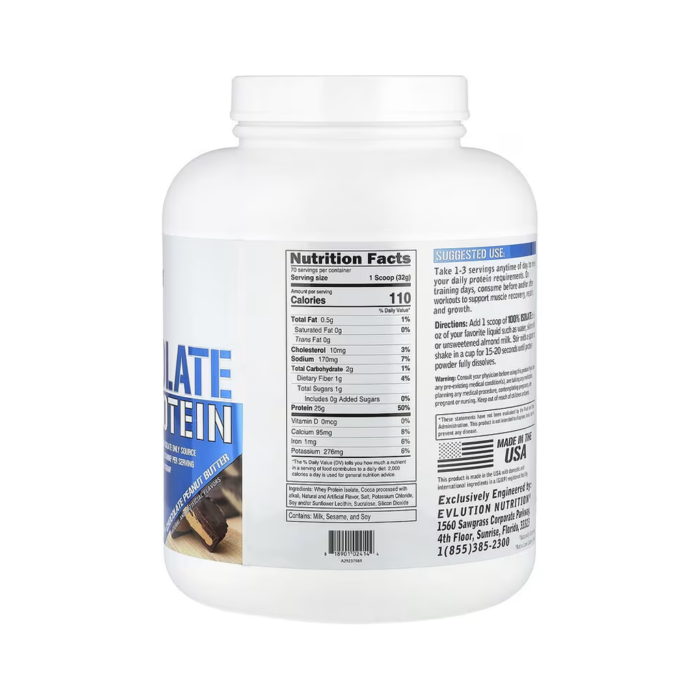 EVLution Nutrition, 100% Isolate Protein, Chocolate Peanut Butter (5 lbs) - Image 2