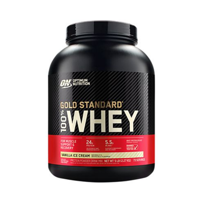 Optimum Nutrition Gold Standard 100% WHEY Protein Powder – Vanilla Ice Cream (5 lbs)