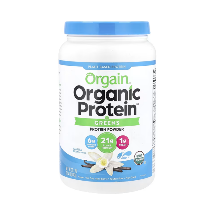 Orgain Organic Protein + Greens Protein Powder, Plant-Based, Vanilla Bean (1.94 lbs)