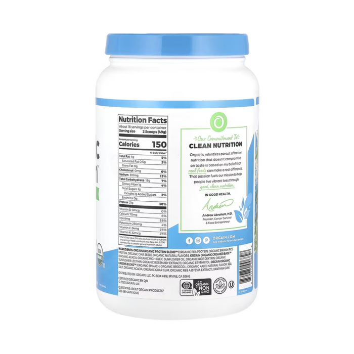 Orgain Organic Protein + Greens Protein Powder, Plant-Based, Vanilla Bean (1.94 lbs) - Image 2